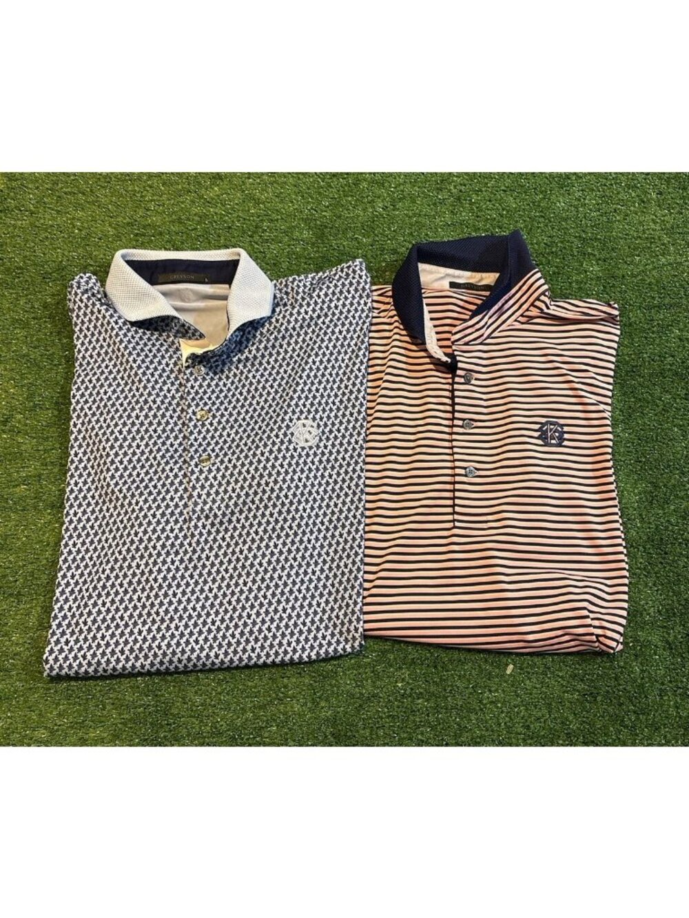 Lot of Greyson polo mens XL pink blue all over print lighweight breathable golf